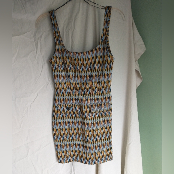 Women's blue, brown, black, tan printed Zara dress - Picture 6 of 11